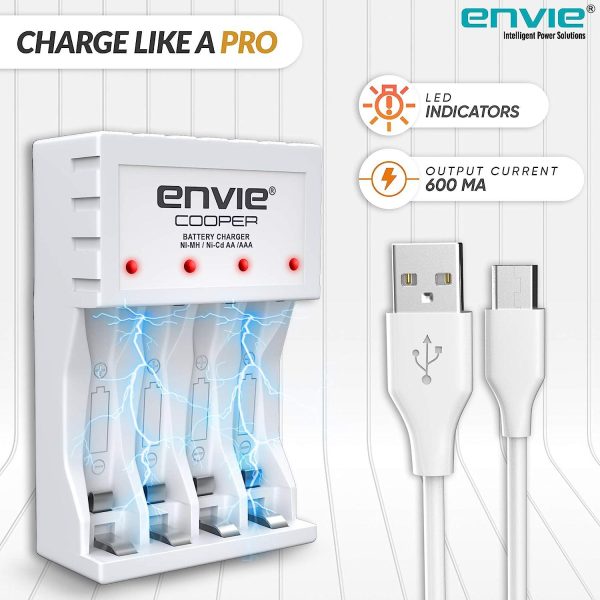 ENVIE (ECR-20 MC) Cooper Rechargeable Battery Charger for AA & AAA Ni-mh Batteries with LED Indicator Fashion