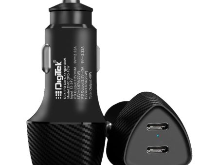 Digitek (DMC 2PD 40W) Fast Car Charger with Dual Output, 40 Watts Total (20W + 20W Type C PD), Fast Charging Adapter for iOS & Android Smartphones and Tablets (Black) For Discount