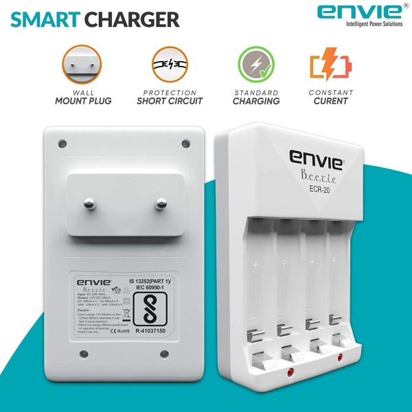 ENVIE (ECR20AA21002PL) High Speed Wall Plug Charger ECR 20 for AA & AAA Ni-mh Ni-cd Rechargeable Batteries | 2000MA Output Current | with 2 AA2100 Ni-mh Batteries Discount