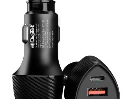 Digitek (DMC QC PD 48W) Fast Car Charger with Dual Output, 48 Watts Total (18W QC + 30W Type C PD), Fast Charging, Adapter for iOS & Android Smartphones and Tablets (Black) Supply