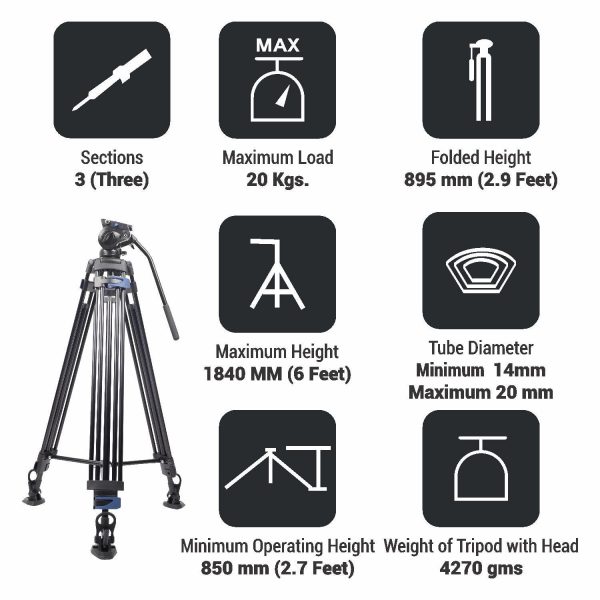 Digitek (DPTR-7060VD) Platinum Heavy Duty Video Tripod Maximum Operating Height: 1849 mm, Max Load Upto: 20 kgs Online now