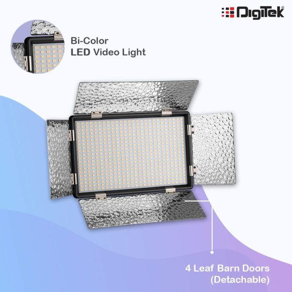 Digitek (LED D520B COMBO F-750MU) Bi-color LED D520B Video Light | Dimmable Light with 4 Detachable Barndoor | Compatible with Tripods, Monopods, Cameras, Table stand & Camcorder | For YouTube Video , Product Photography, Makeup shoot and more. For Sale