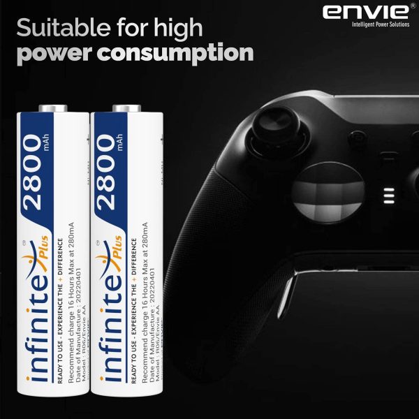 ENVIE (AA2800 2PL) Pack of 2, AA Ni-Mh 2800mAh Capacity Rechargeable Battery Supply