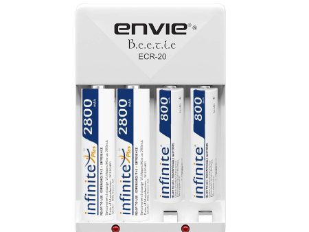 ENVIE (ECR20 2800 800 2PL) High Speed Wall Plug Charger ECR 20 for AA & AAA Ni-mh Ni-cd Rechargeable Batteries | 2000MA Output Current | with 2 xAA2800 & 2xAAA800 Rechargeable Batteries (ECR20 2800 800 2PL) Online Hot Sale