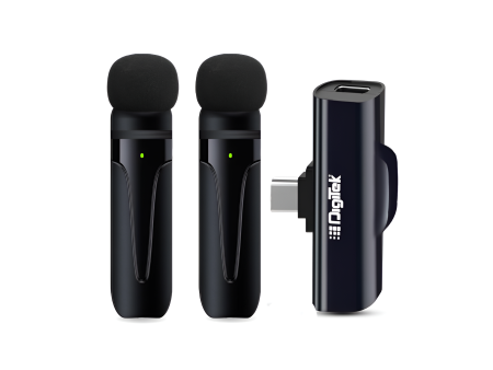 Digitek (DWM 003) Wireless Microphone with Receiver Set, 2 Mics + 1 Receiver, Type C Connector, 4 Hours Continuous Use, 10m Wireless Range, Suitable for Vlog, YouTube, Live Streaming, Video Recording Sale