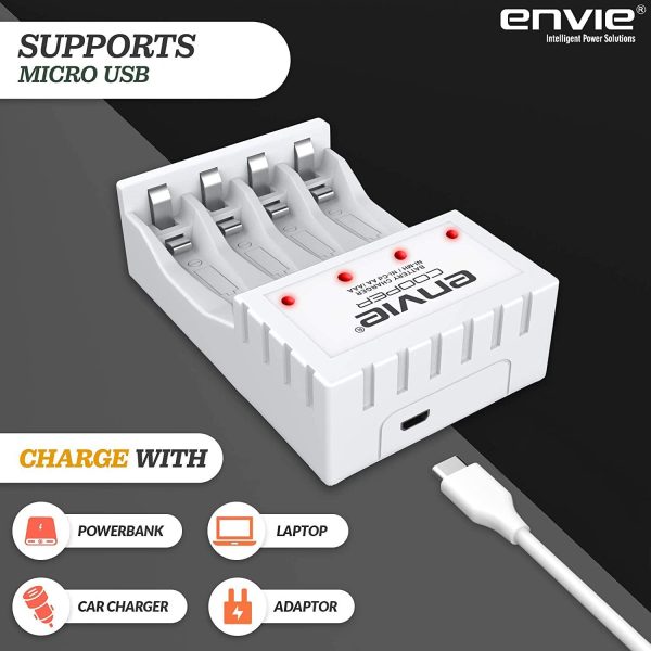 ENVIE (ECR 20 MC+4xAAA1100) Standard Rechargeable Battery Charger for AA & AAA Ni-mh Ni-Cd with 4xAAA1100mah Rechargeable Batteries & LED Indicator Fashion