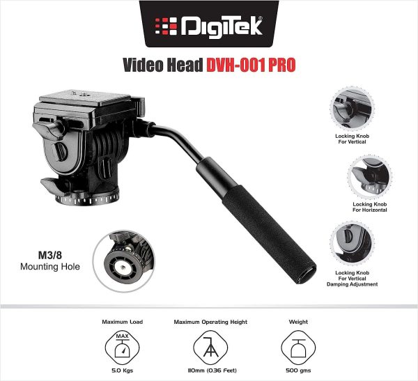 Digitek (DVH-001PRO) Video Fluid Head | Lightweight with Flat Base | Supports Multiple Tripods & Monopods (Load Capacity-5 Kgs) Discount