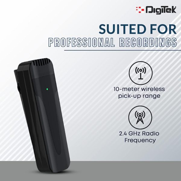 Digitek® (DWM-005) Wireless Microphone System with 3.5mm Aux Connector & Noise Cancellation, 10M Wireless Range, 4-Hour Working Time, Ideal for YouTube, Vlogs, Live Streaming, Video Shooting & More Online now