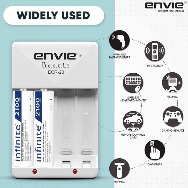 ENVIE (ECR20AA21002PL) High Speed Wall Plug Charger ECR 20 for AA & AAA Ni-mh Ni-cd Rechargeable Batteries | 2000MA Output Current | with 2 AA2100 Ni-mh Batteries Discount