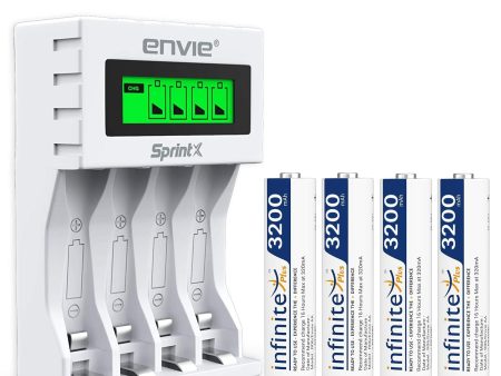 ENVIE (ECR 11MC+4xAA3200) SprintX Ultra Fast Rechargeable Batteries Charger for AA & AAA Ni-mh, with AA3200 Infinite Plus 4PL Rechargeable Batteries comes with Over Charge Protection Online